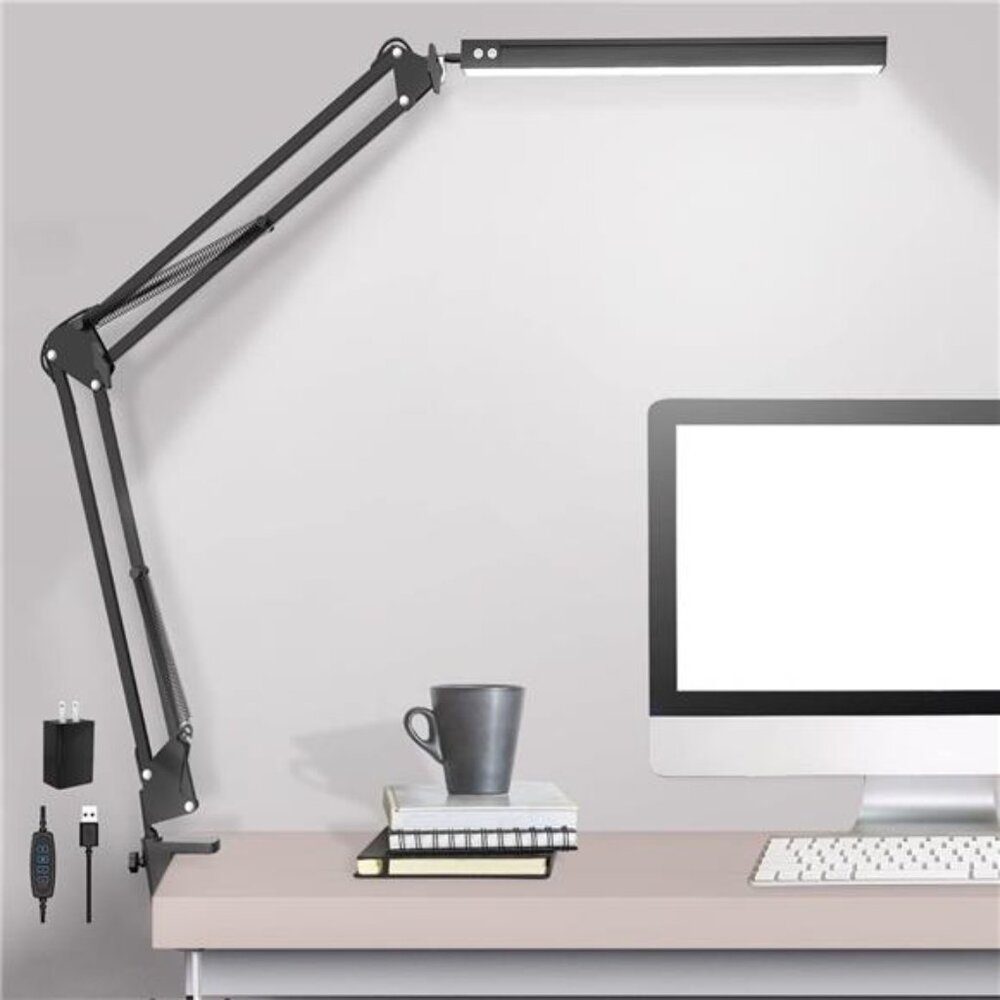 LED Desk Lamp,Adjustable Swing Arm Desk Lamp with Clamp,Dimmable Desk Light